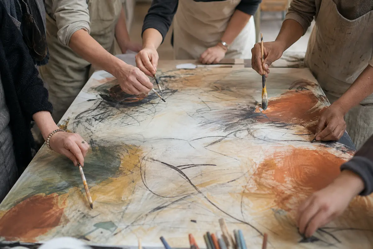 Participants creating a shared abstract canvas